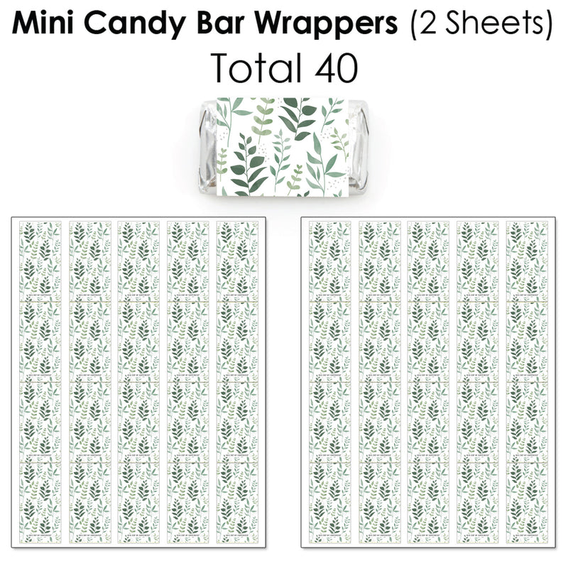 Boho Botanical - Mini Candy Bar Wrappers, Round Candy Stickers and Circle Stickers - Greenery Party Candy Favor Sticker Kit - 304 Pieces
