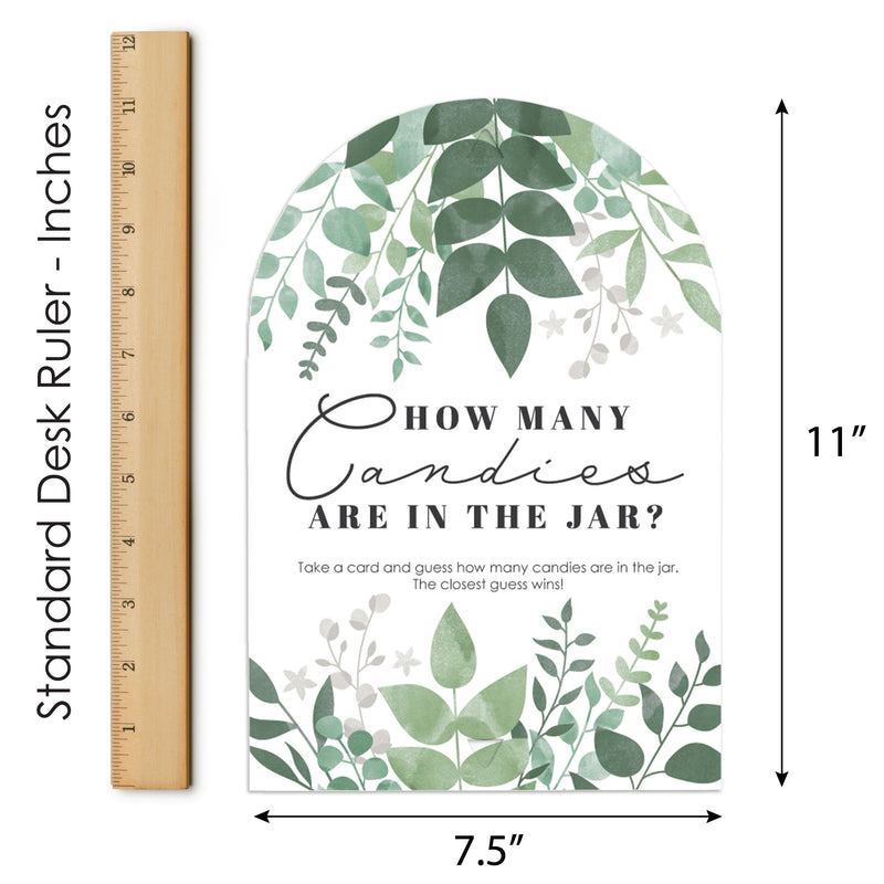 Boho Botanical - How Many Candies Greenery Party Game - 1 Stand and 40 Cards - Candy Guessing Game