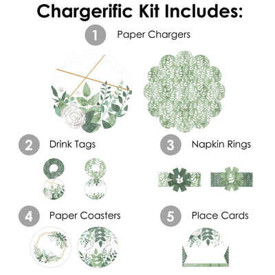 Boho Botanical - Greenery Party Paper Charger and Table Decorations - Chargerific Kit - Place Setting for 8