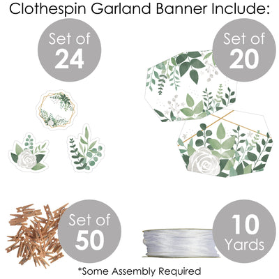 Boho Botanical - Greenery Party DIY Decorations - Clothespin Garland Banner - 44 Pieces