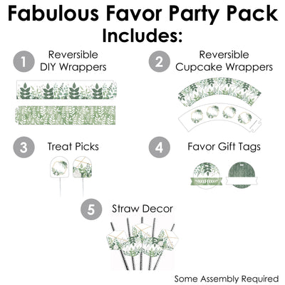 Boho Botanical - Greenery Party Favors and Cupcake Kit - Fabulous Favor Party Pack - 100 Pieces
