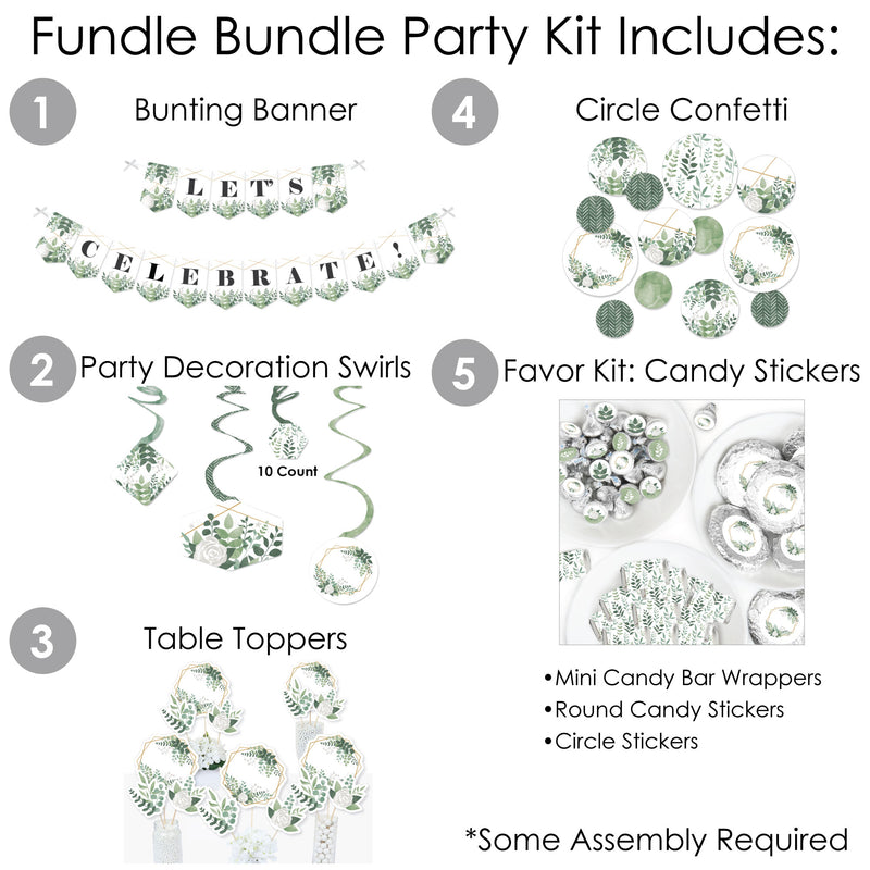 Boho Botanical - Greenery Party Supplies - Banner Decoration Kit - Fundle Bundle