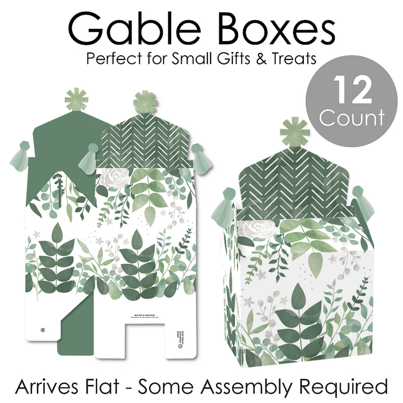 Boho Botanical - Treat Box Party Favors - Greenery Party Goodie Gable Boxes - Set of 12