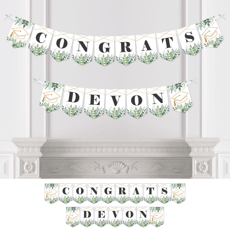 Personalized Boho Botanical Graduate - Custom Greenery Graduation Party Bunting Banner and Decorations - Congrats Custom Name Banner