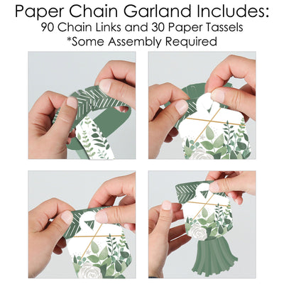 Boho Botanical - 90 Chain Links and 30 Paper Tassels Decoration Kit - Greenery Party Paper Chains Garland - 21 feet