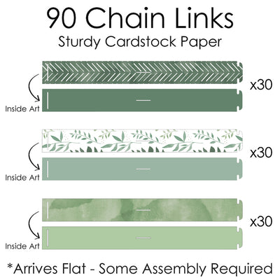 Boho Botanical - 90 Chain Links and 30 Paper Tassels Decoration Kit - Greenery Party Paper Chains Garland - 21 feet
