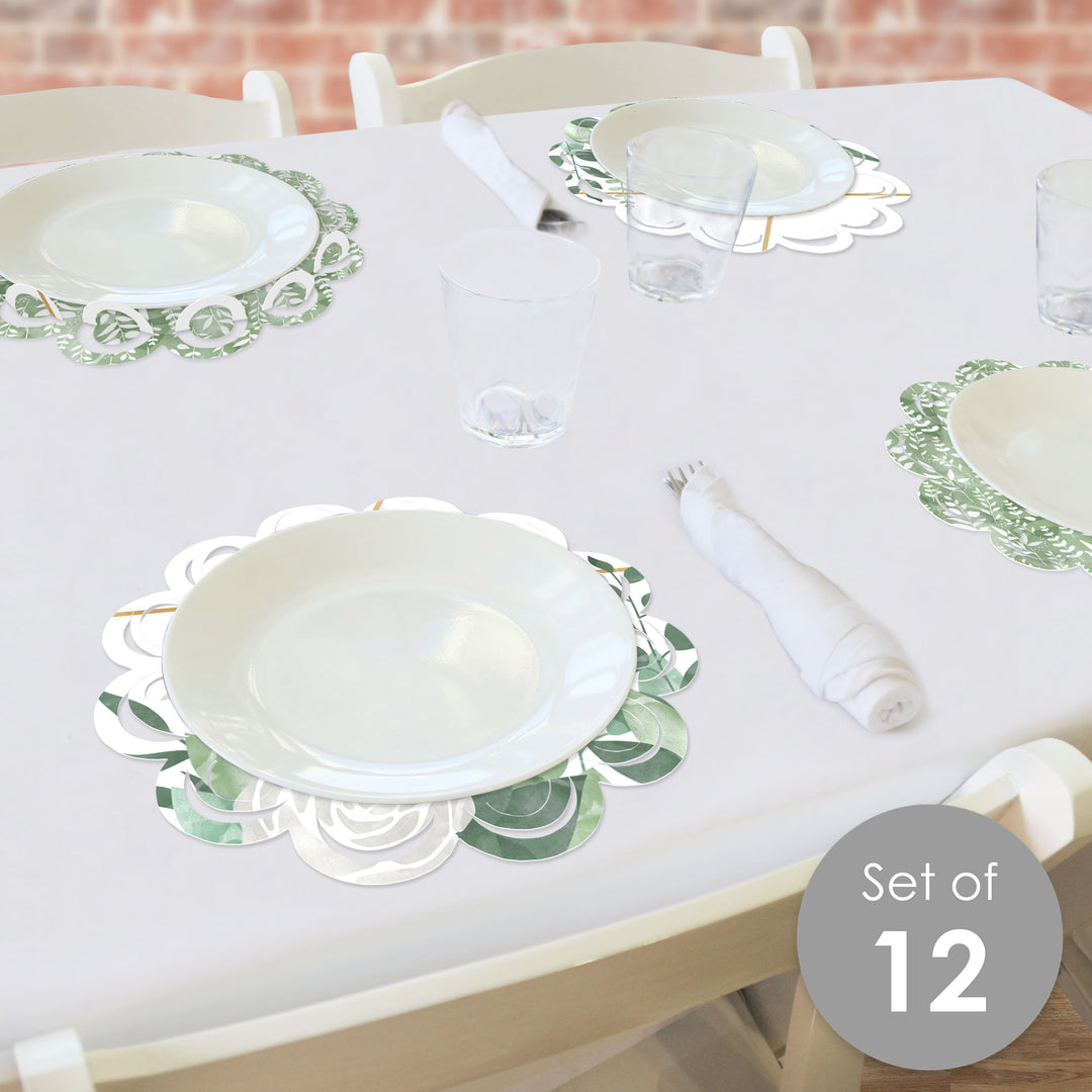 Boho Botanical - Greenery Party Round Table Decorations - Paper Chargers - Place Setting For 12