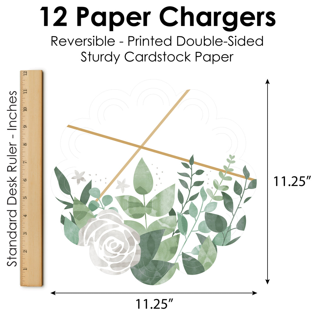 Boho Botanical - Greenery Party Round Table Decorations - Paper Chargers - Place Setting For 12