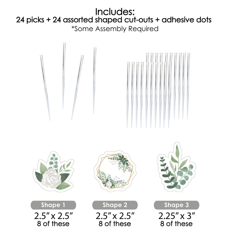 Boho Botanical - Dessert Cupcake Toppers - Greenery Party Clear Treat Picks - Set of 24