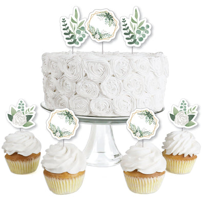 Boho Botanical - Dessert Cupcake Toppers - Greenery Party Clear Treat Picks - Set of 24