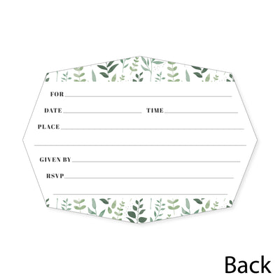 Boho Botanical - Shaped Fill-In Invitations - Greenery Party Invitation Cards with Envelopes - Set of 12
