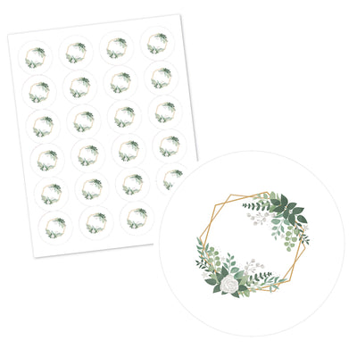 Personalized Boho Botanical - Custom Greenery Party Favor Circle Sticker Labels - Custom Text - 24 Count