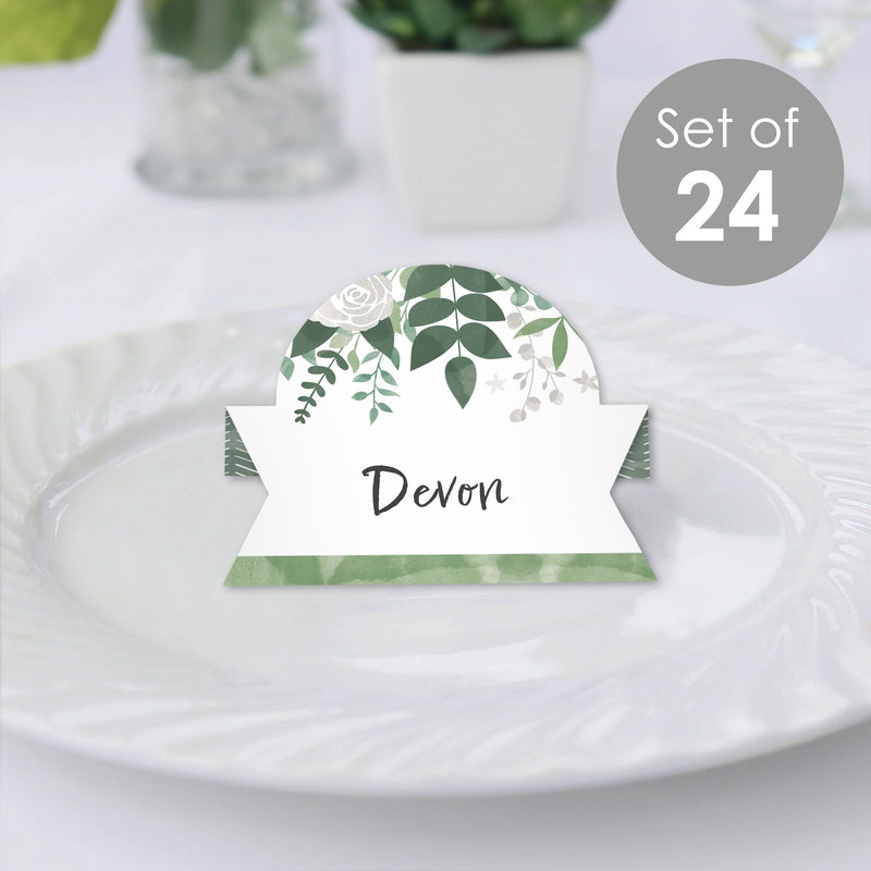 Boho Botanical - Greenery Party Tent Buffet Card - Table Setting Name Place Cards - Set of 24