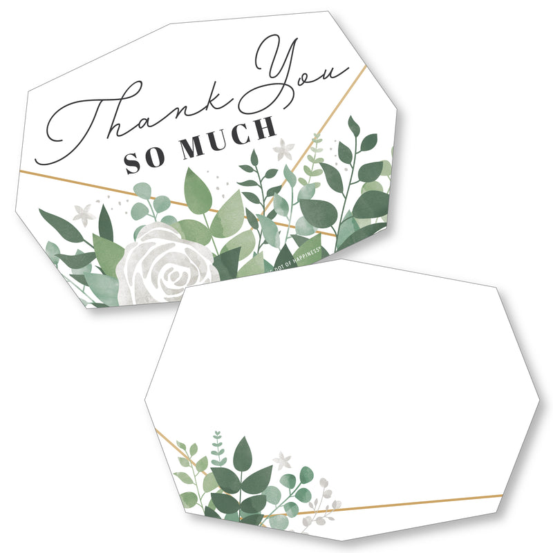 Boho Botanical - Shaped Thank You Cards - Greenery Party Thank You Note Cards with Envelopes - Set of 12
