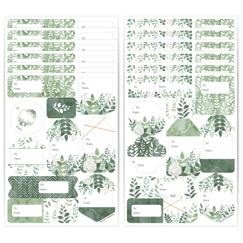 Boho Botanical - Assorted Greenery Party Gift Tag Labels - To and From Stickers - 12 Sheets - 120 Stickers