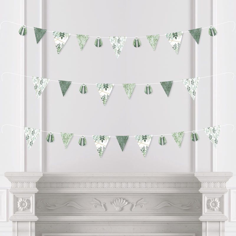 Boho Botanical - DIY Greenery Party Pennant Garland Decoration - Triangle Banner - 30 Pieces