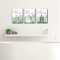 Boho Botanical - Greenery Kids Bathroom Rules Wall Art - 7.5 x 10 inches - Set of 3 Signs - Wash, Brush, Flush