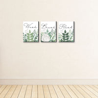 Boho Botanical - Greenery Kids Bathroom Rules Wall Art - 7.5 x 10 inches - Set of 3 Signs - Wash, Brush, Flush