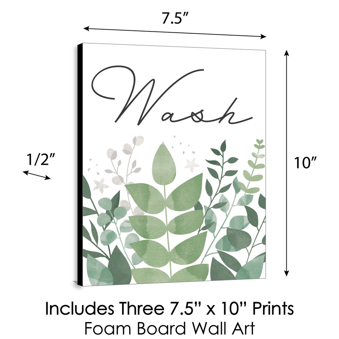 Boho Botanical - Greenery Kids Bathroom Rules Wall Art - 7.5 x 10 inches - Set of 3 Signs - Wash, Brush, Flush