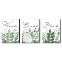 Boho Botanical - Greenery Kids Bathroom Rules Wall Art - 7.5 x 10 inches - Set of 3 Signs - Wash, Brush, Flush