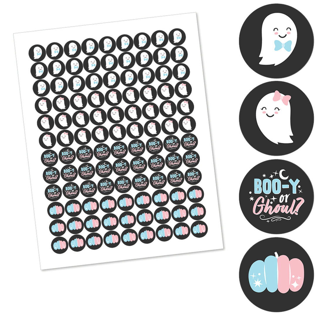 Boo-y or Ghoul - Halloween Gender Reveal Party Round Candy Sticker Favors - Labels Fit Chocolate Candy (1 sheet of 108)