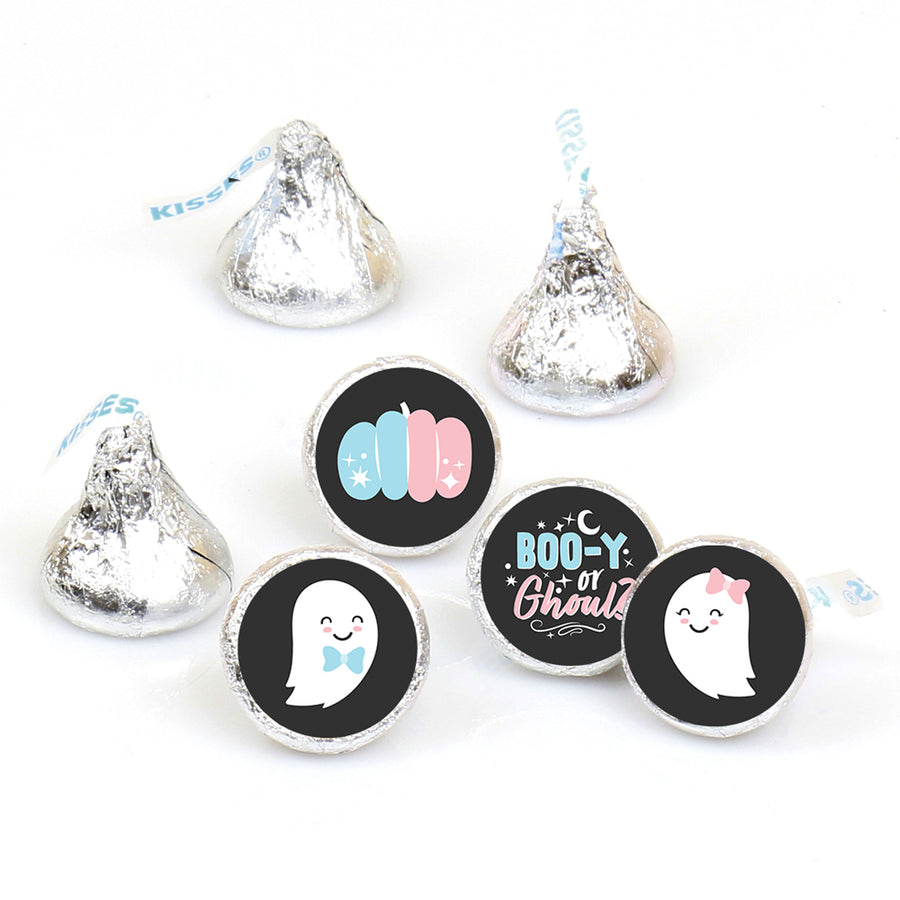 Boo-y or Ghoul - Halloween Gender Reveal Party Round Candy Sticker Favors - Labels Fit Chocolate Candy (1 sheet of 108)