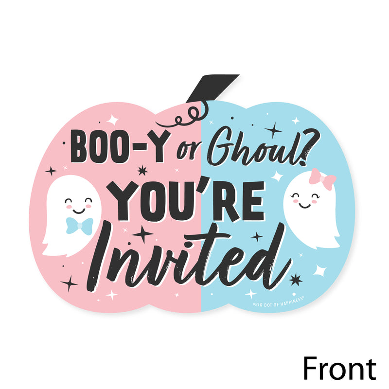 Boo-y or Ghoul - Shaped Fill-In Invitations - Halloween Gender Reveal Party Invitation Cards with Envelopes - Set of 12
