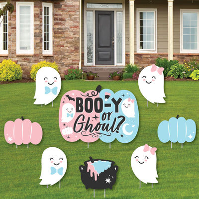 Boo-y or Ghoul - Yard Sign and Outdoor Lawn Decorations - Halloween Gender Reveal Party Yard Signs - Set of 8