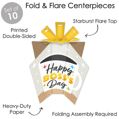 Happy Boss’s Day - Table Decorations - Best Boss Ever Fold and Flare Centerpieces - 10 Count