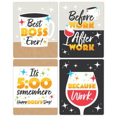 Happy Boss's Day - Best Boss Ever Decorations for Women and Men - Wine Bottle Label Stickers - Set of 4