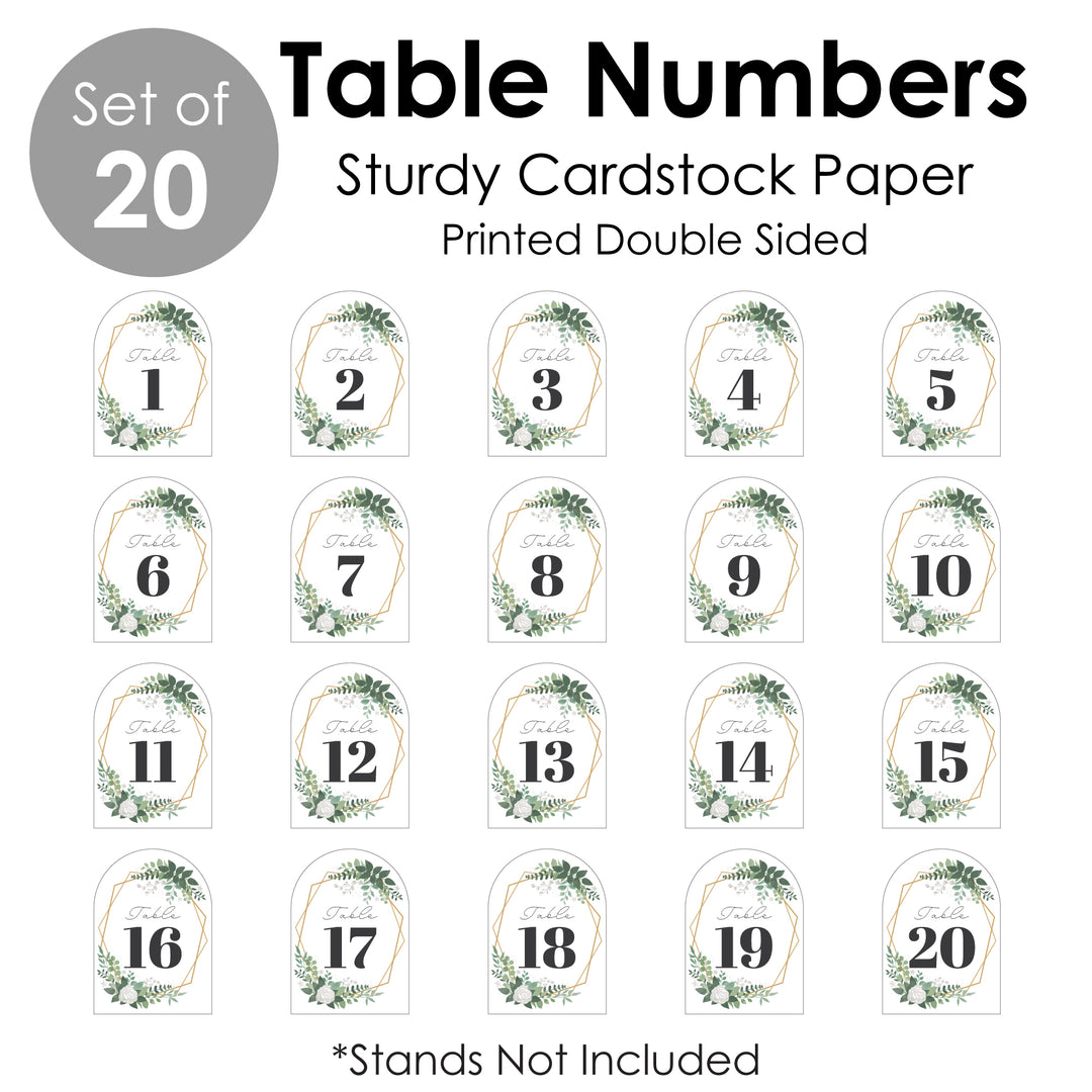 Boho Botanical Bride - Greenery Bridal Shower and Wedding Party Double-Sided 5 x 7 inches Cards - Table Numbers - 1-20