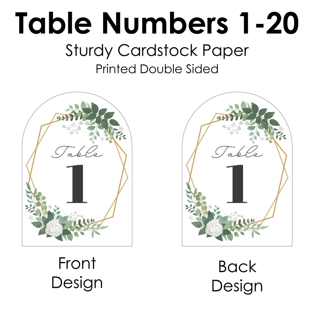 Boho Botanical Bride - Greenery Bridal Shower and Wedding Party Double-Sided 5 x 7 inches Cards - Table Numbers - 1-20