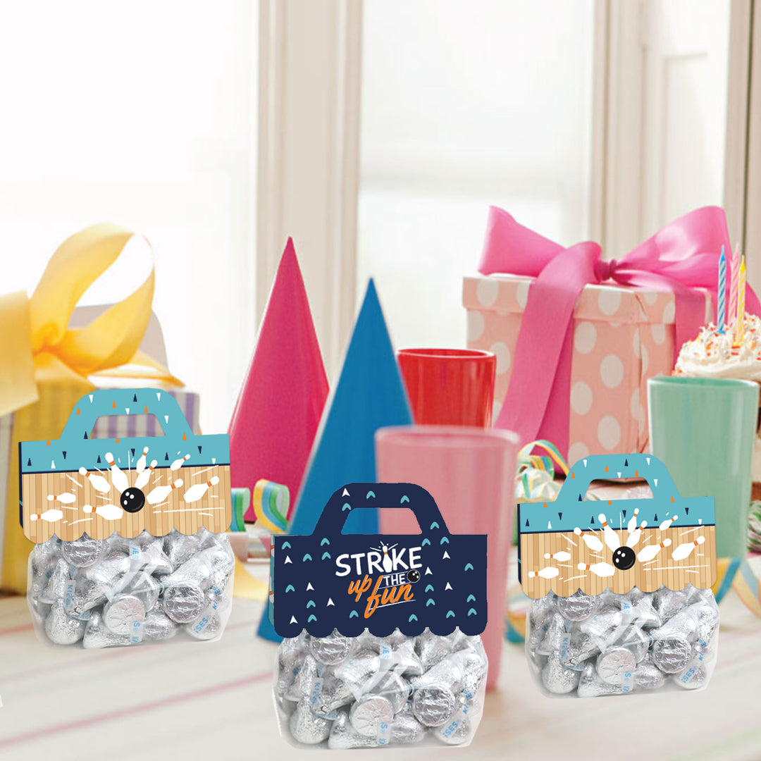Strike Up the Fun - Bowling - DIY Birthday Party or Baby Shower Clear Goodie Favor Bag Labels - Candy Bags with Toppers - Set of 24
