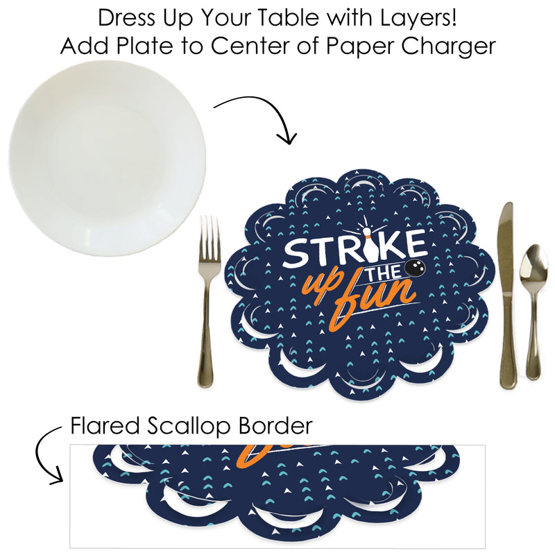 Strike Up the Fun - Bowling - Birthday Party or Baby Shower Round Table Decorations - Paper Chargers - Place Setting For 12