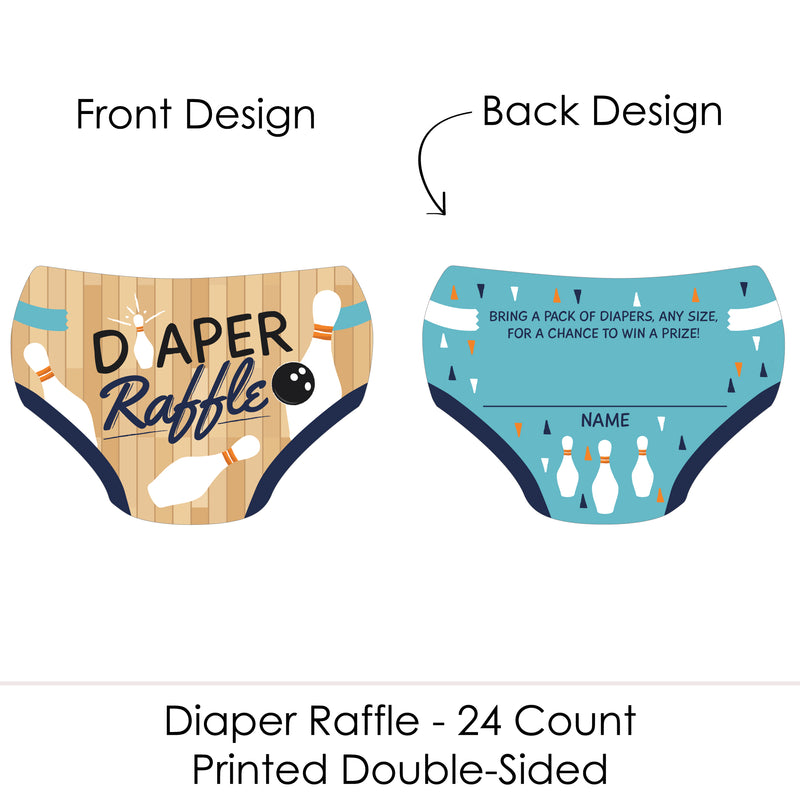 Strike Up the Fun - Bowling - Diaper Shaped Raffle Ticket Inserts - Baby Shower Activities - Diaper Raffle Game - Set of 24