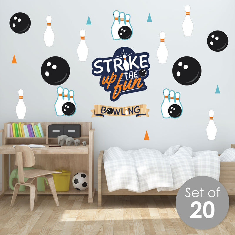 Strike Up the Fun - Bowling - Peel and Stick Sports Decor Vinyl Wall Art Stickers - Wall Decals - Set of 20
