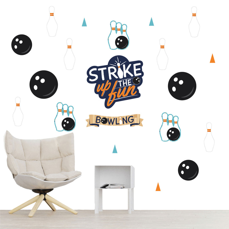 Strike Up the Fun - Bowling - Peel and Stick Sports Decor Vinyl Wall Art Stickers - Wall Decals - Set of 20