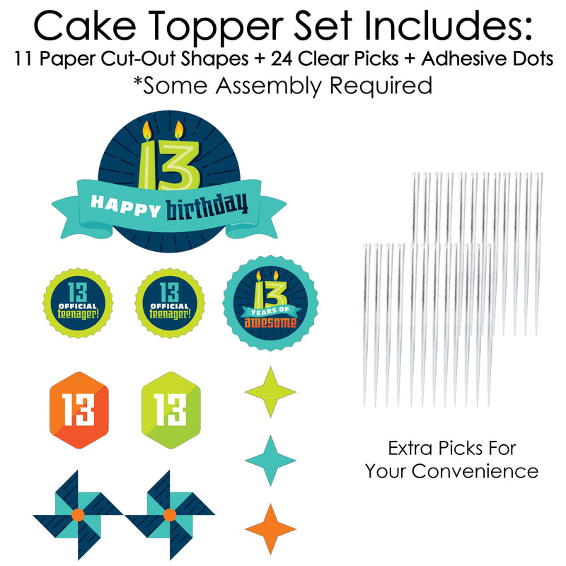 Boy 13th Birthday - Official Teenager Birthday Party Cake Decorating Kit - Happy Birthday Cake Topper Set - 11 Pieces