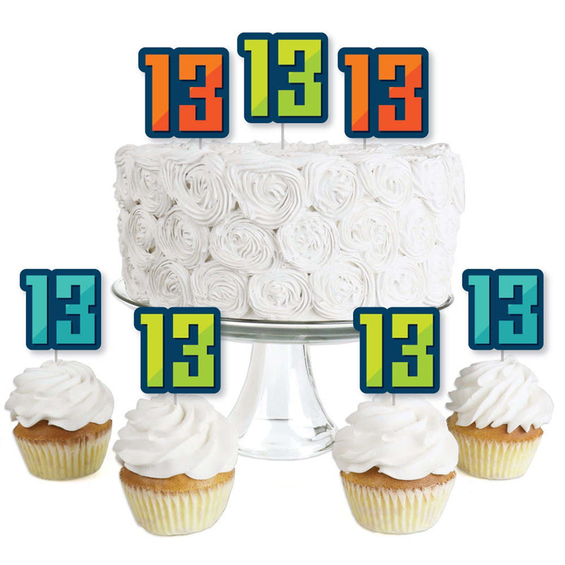 Boy 13th Birthday - Dessert Cupcake Toppers - Official Teenager Birthday Party Clear Treat Picks - Set of 24