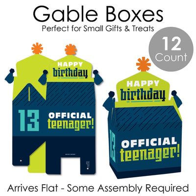 Boy 13th Birthday - Treat Box Party Favors - Official Teenager Birthday Party Goodie Gable Boxes - Set of 12