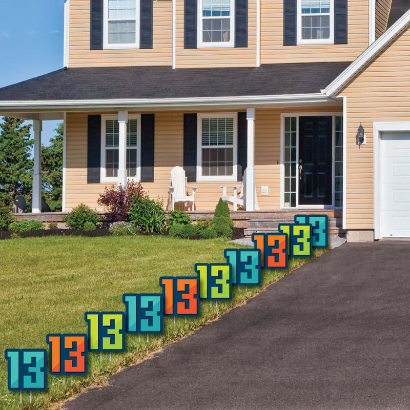 Boy 13th Birthday - Thirteen Shaped Lawn Decorations - Outdoor Official Teenager Birthday Party Yard Decorations - 10 Piece