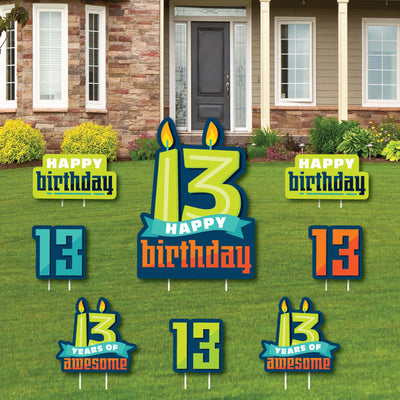 Boy 13th Birthday - Yard Sign and Outdoor Lawn Decorations - Official Teenager Birthday Party Yard Signs - Set of 8