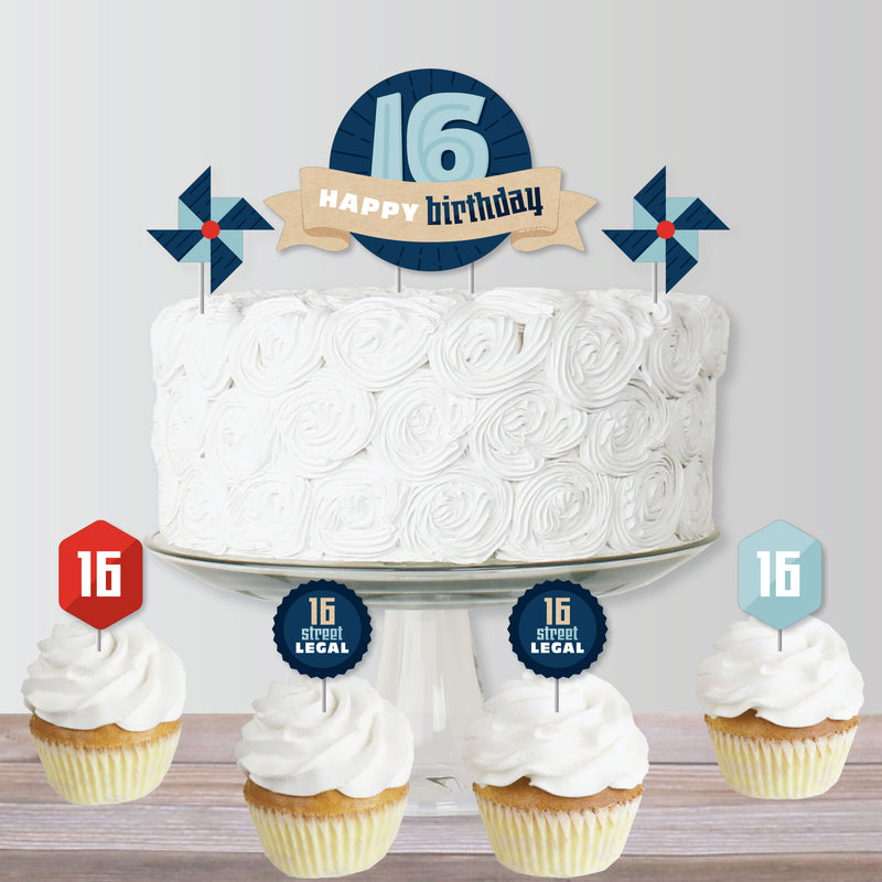 Boy 16th Birthday - Sweet Sixteen Birthday Party Cake Decorating Kit - Happy Birthday Cake Topper Set - 11 Pieces