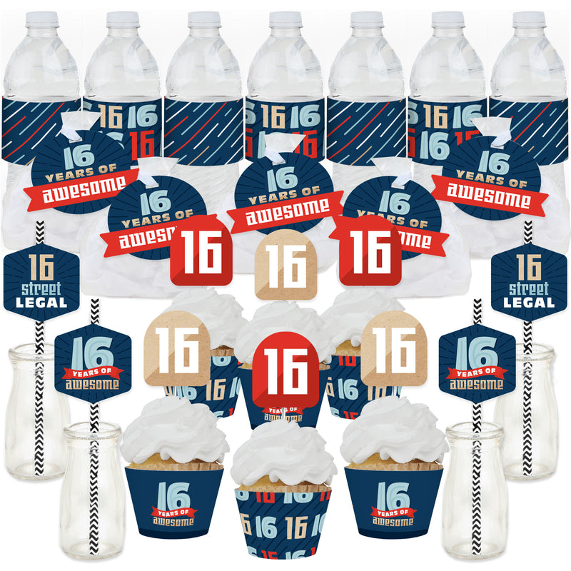 Boy 16th Birthday - Sweet Sixteen Birthday Party Favors and Cupcake Kit - Fabulous Favor Party Pack - 100 Pieces