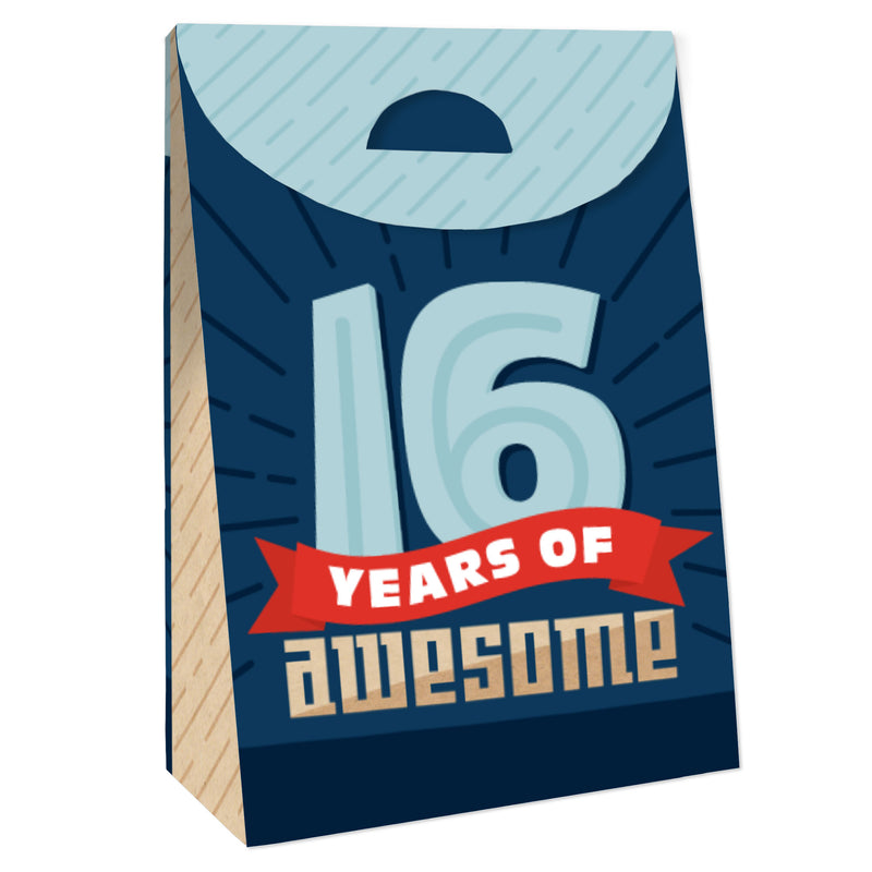 Boy 16th Birthday - Sweet Sixteen Birthday Gift Favor Bags - Party Goodie Boxes - Set of 12