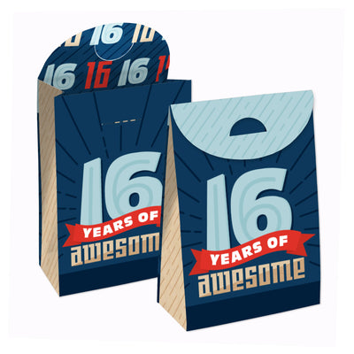 Boy 16th Birthday - Sweet Sixteen Birthday Gift Favor Bags - Party Goodie Boxes - Set of 12