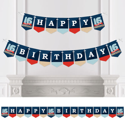 Boy 16th Birthday - Sweet Sixteen Birthday Party Bunting Banner - Birthday Party Decorations - Happy Birthday