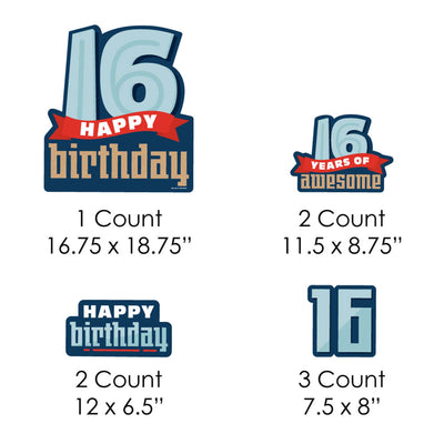 Boy 16th Birthday - Yard Sign and Outdoor Lawn Decorations - Sweet Sixteen Birthday Party Yard Signs - Set of 8