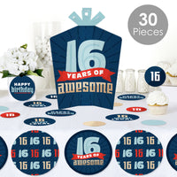 Boy 16th Birthday - Sweet Sixteen Birthday Party Decor and Confetti - Terrific Table Centerpiece Kit - Set of 30