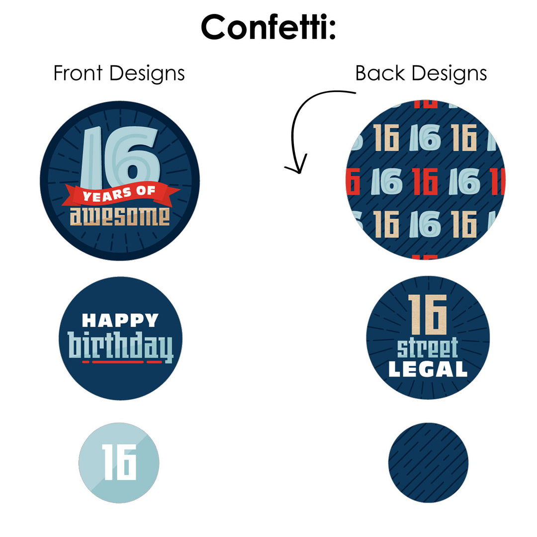 Boy 16th Birthday - Sweet Sixteen Birthday Party Decor and Confetti - Terrific Table Centerpiece Kit - Set of 30